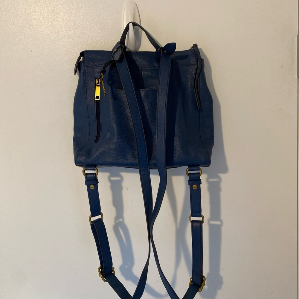 Fossil Elina Rich Blue Leather Convertible Backpack Back Inner Lining Dirty - Picture 3 of 15